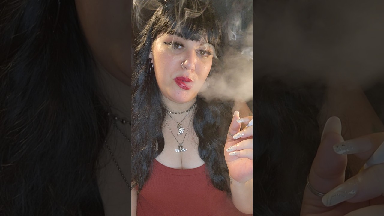 A #cigarette red lips and a #smokey room #subscribe #smokingvideo #asmr  #smoker #redlipstick #sf