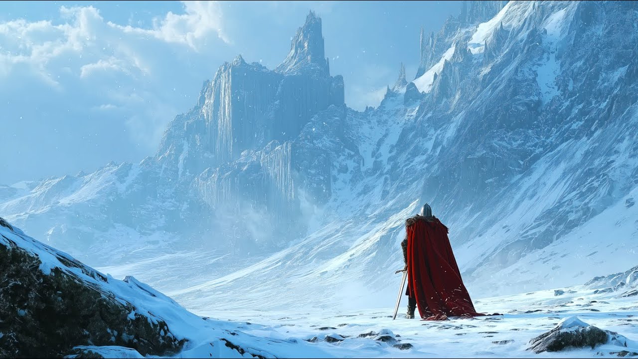 a lone knight in the snow