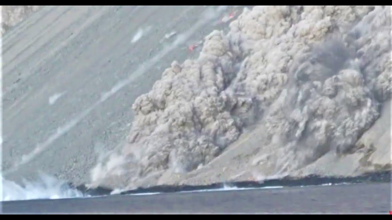 Pyroclastic flow into ocean  Batutara Volcano  Indonesia