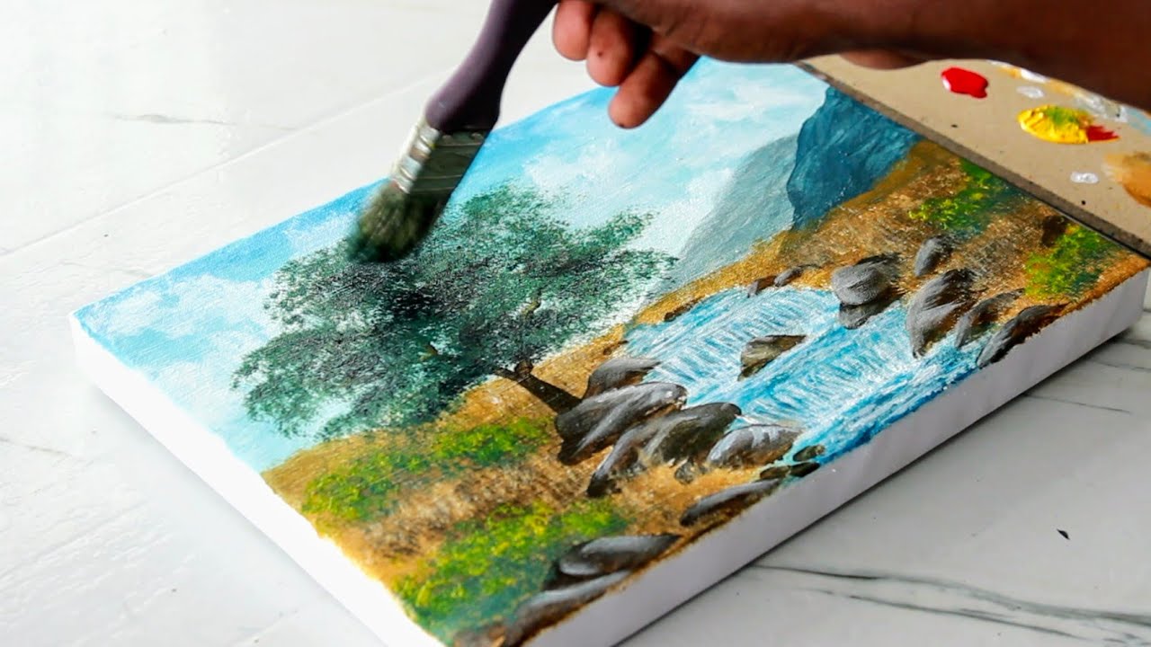 How to paint simple landscape/ Acrylic painting for beginners STEP BY STEP