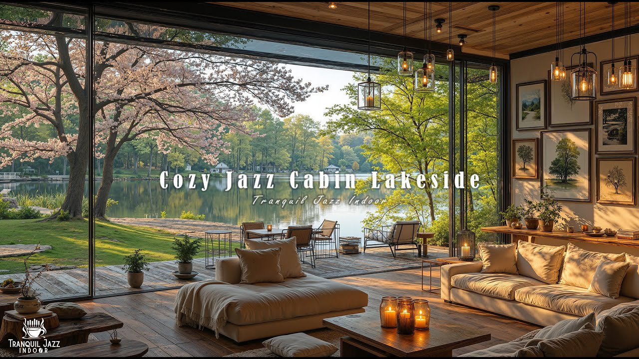 Cozy Jazz Cabin Lakeside for Calm Day  | Smooth Morning Jazz Music with Nature Therapy for Focus
