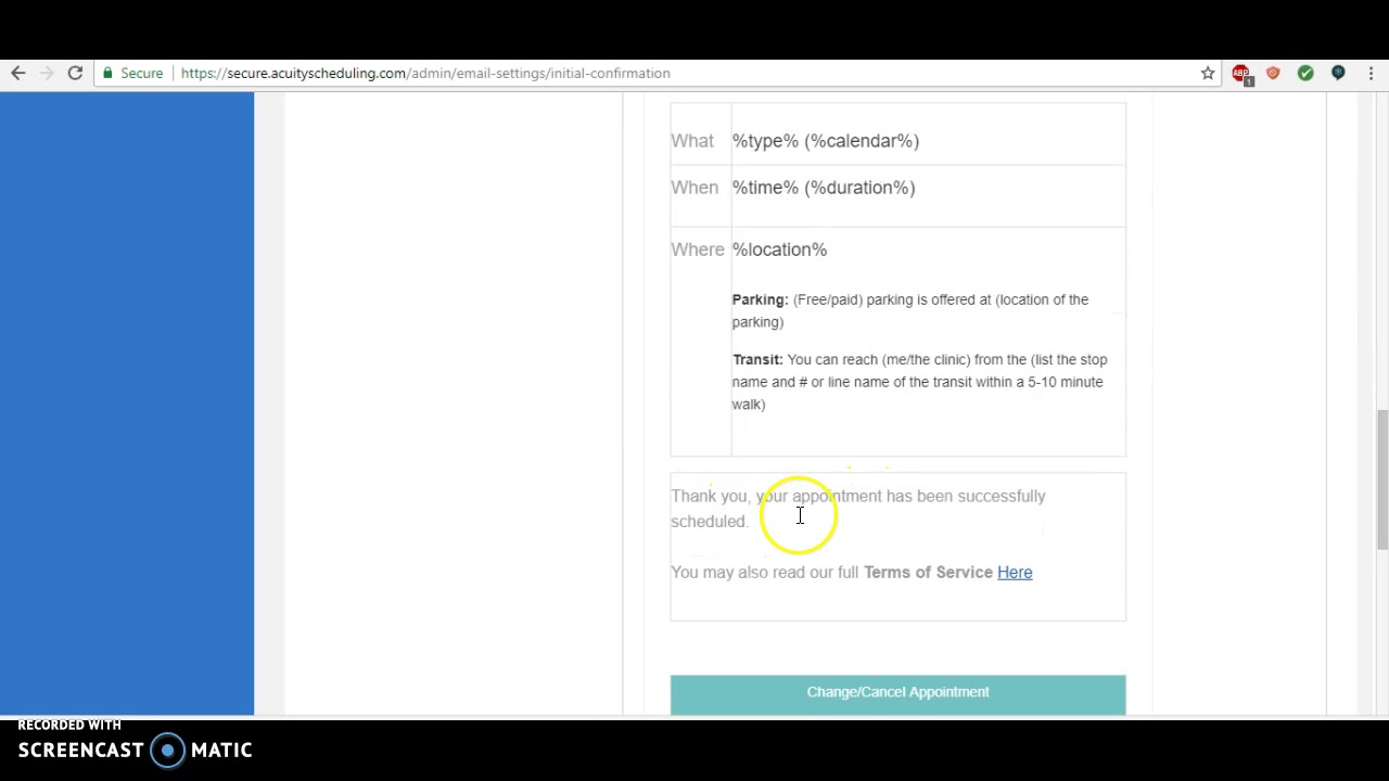 Acuity Scheduling: Customize Confirmation Email