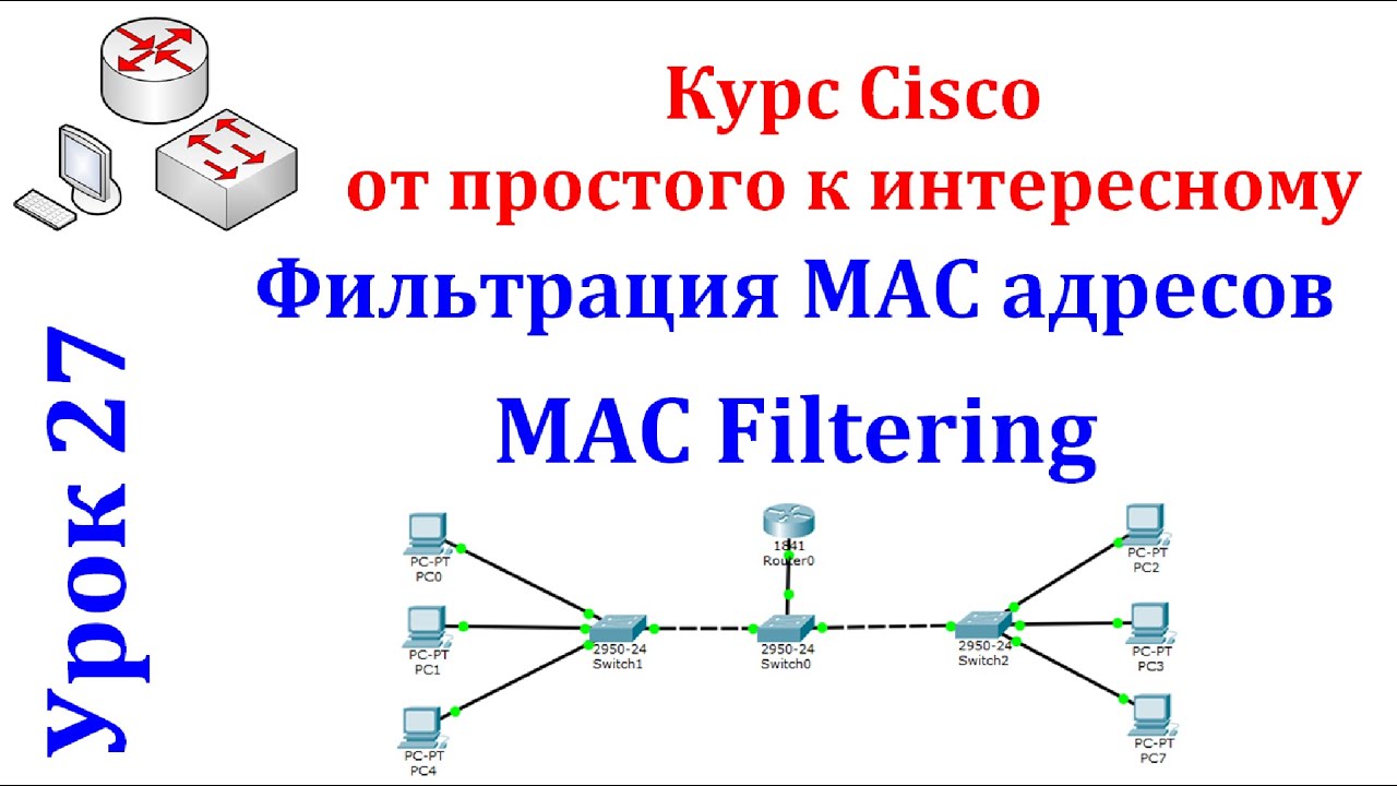 Урок 27 Cisco Packet Tracer. Фильтрация MAC адресов на коммутаторе (MAC Filtering).