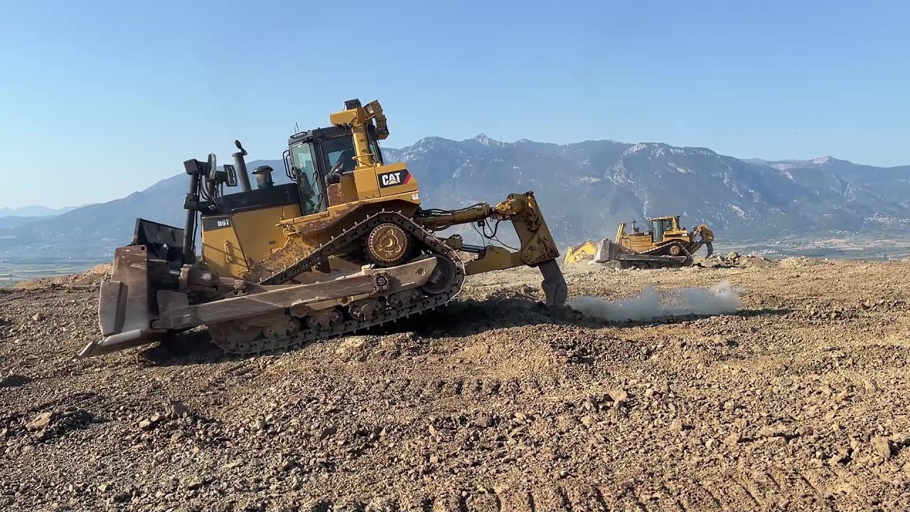 Two Caterpillar D9T - D8R Bulldozers Ripping Hard Ground - Sotiriadis/Labrianidis Construction Works