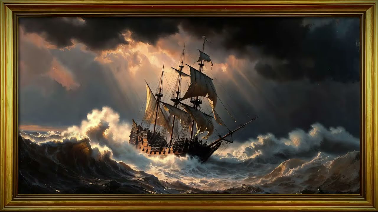 Stormy Sea Oil Painting | Vintage Frame TV Art 4K | 3 Hours | Home Decoration & Screensaver