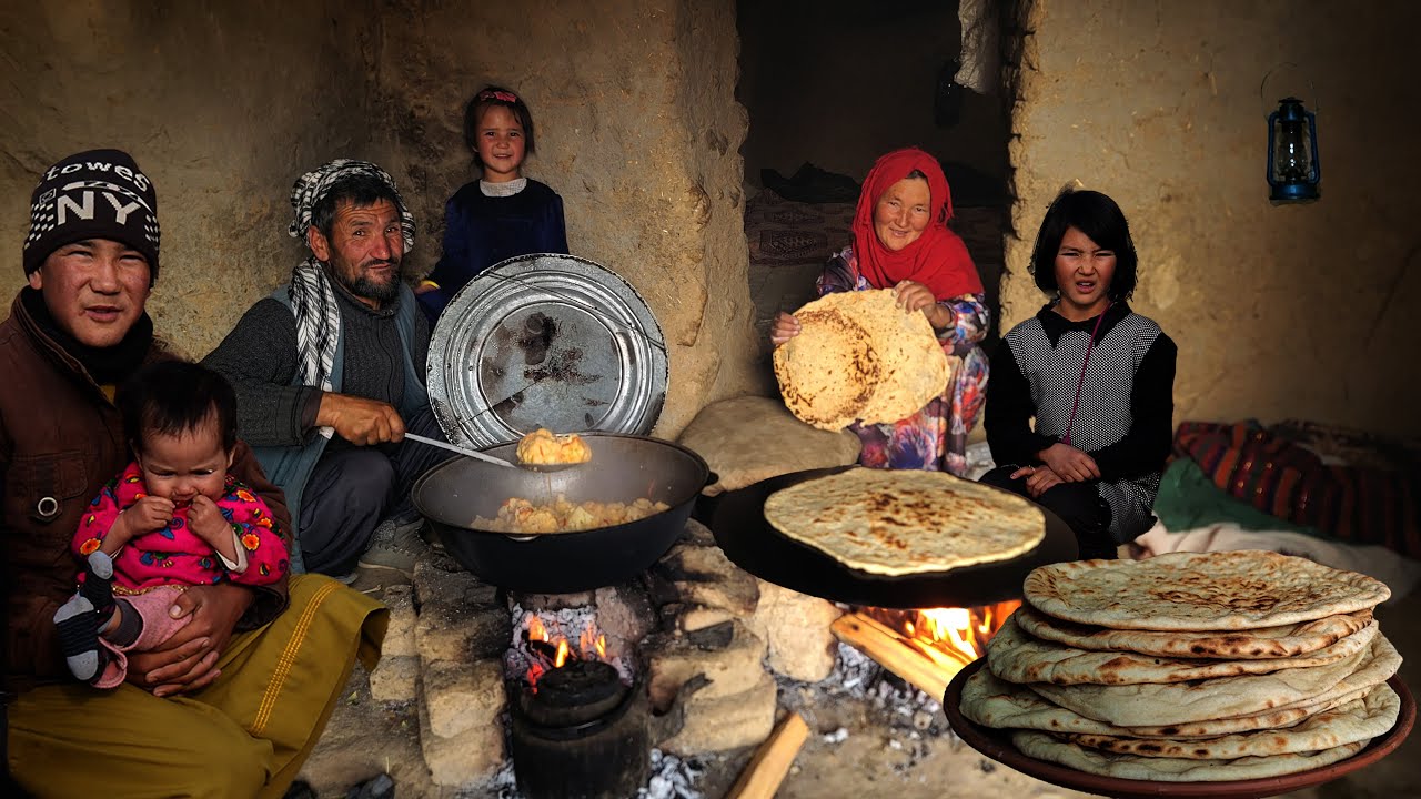 Family Living in a Cave | Cooking Traditional Village Food and Fresh Lawash Bread