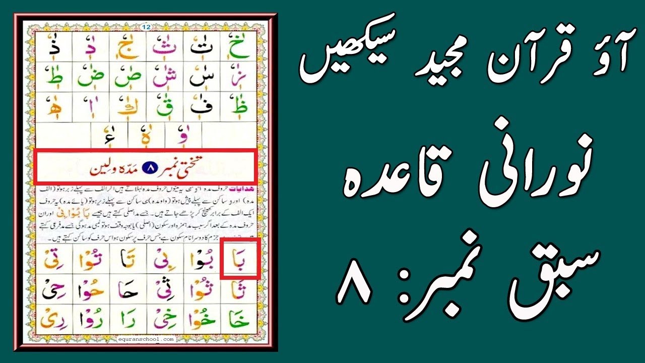 Noorani Qaida Lesson 8 Full In Urdu/Hindi