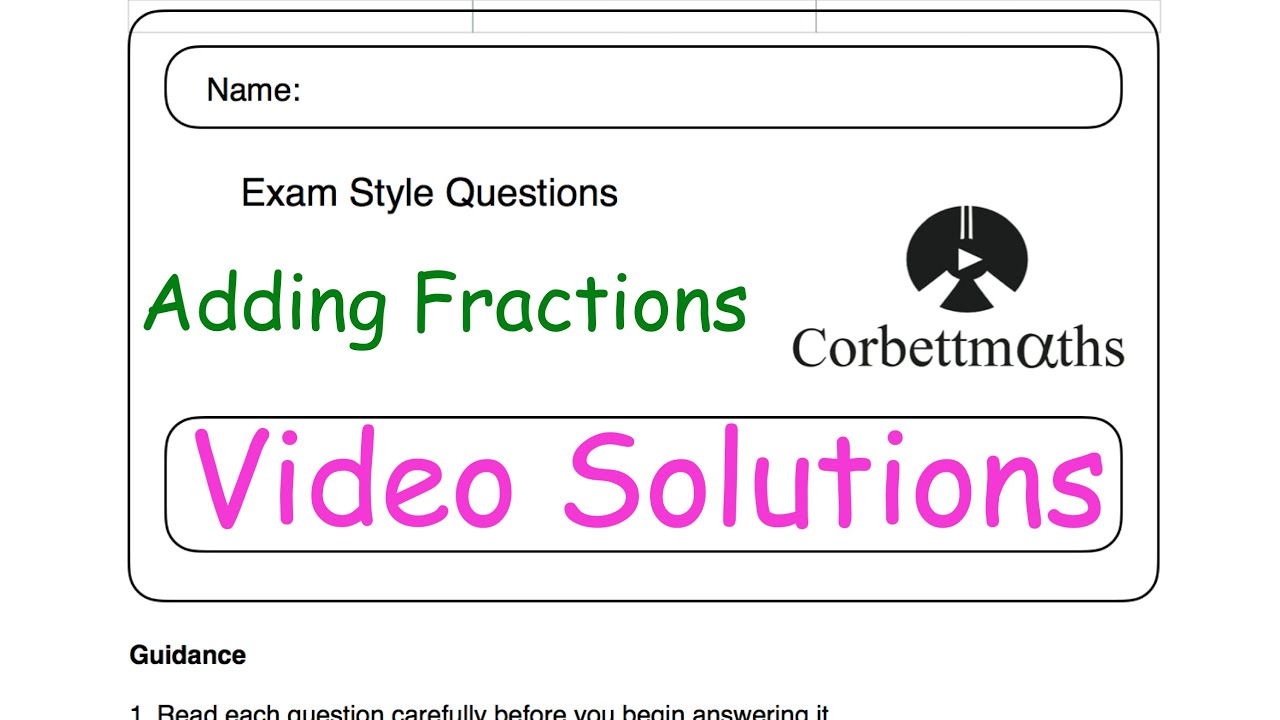 Adding Fractions Answers - Corbettmaths