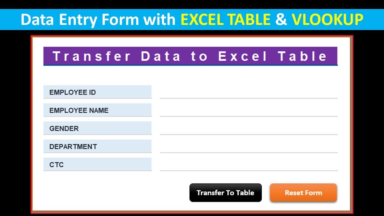 Data Entry Form with Excel Table and VLookup to Auto-Fill Default Entries