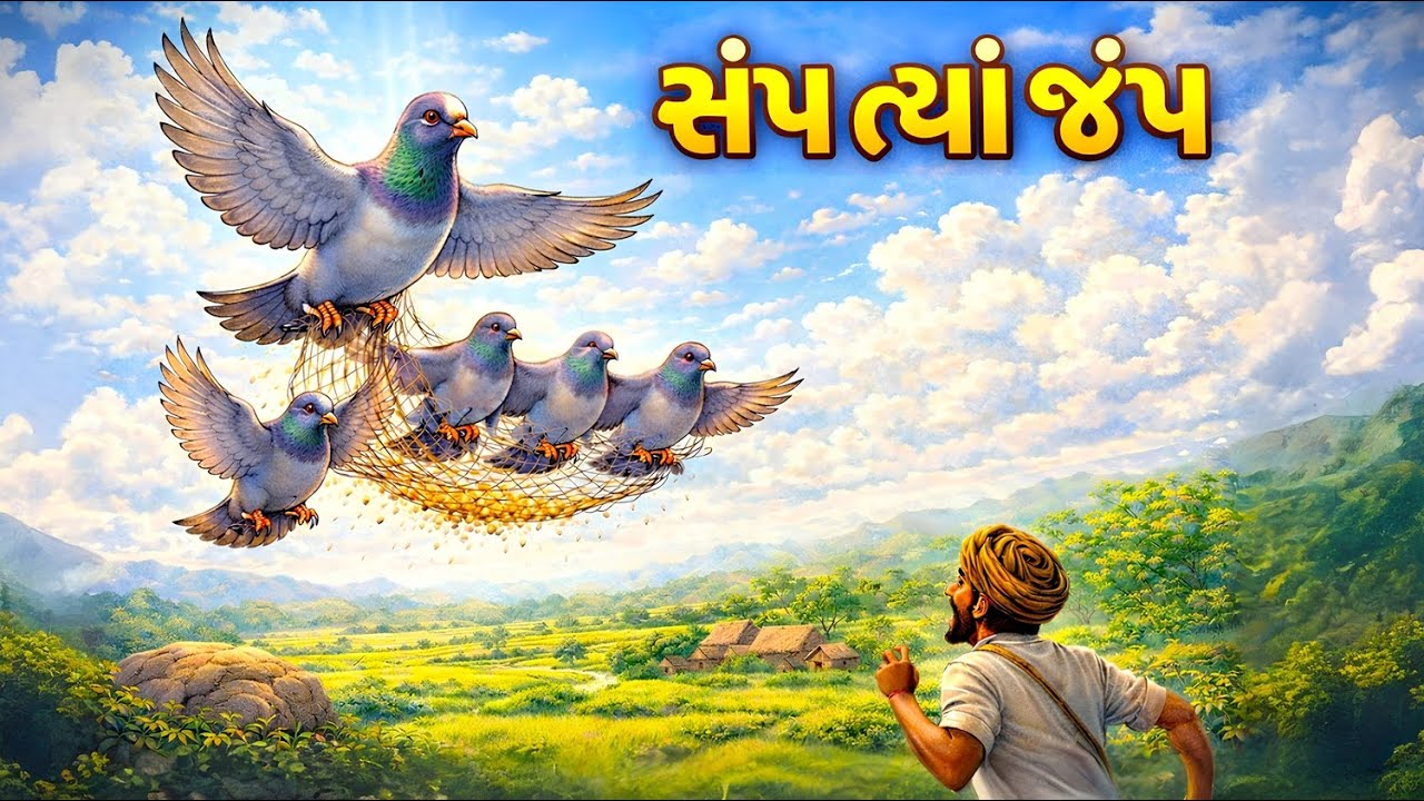 સંપ ત્યાં જંપ | કબૂતરોની એકતા | Gujarati Moral Story for Kids