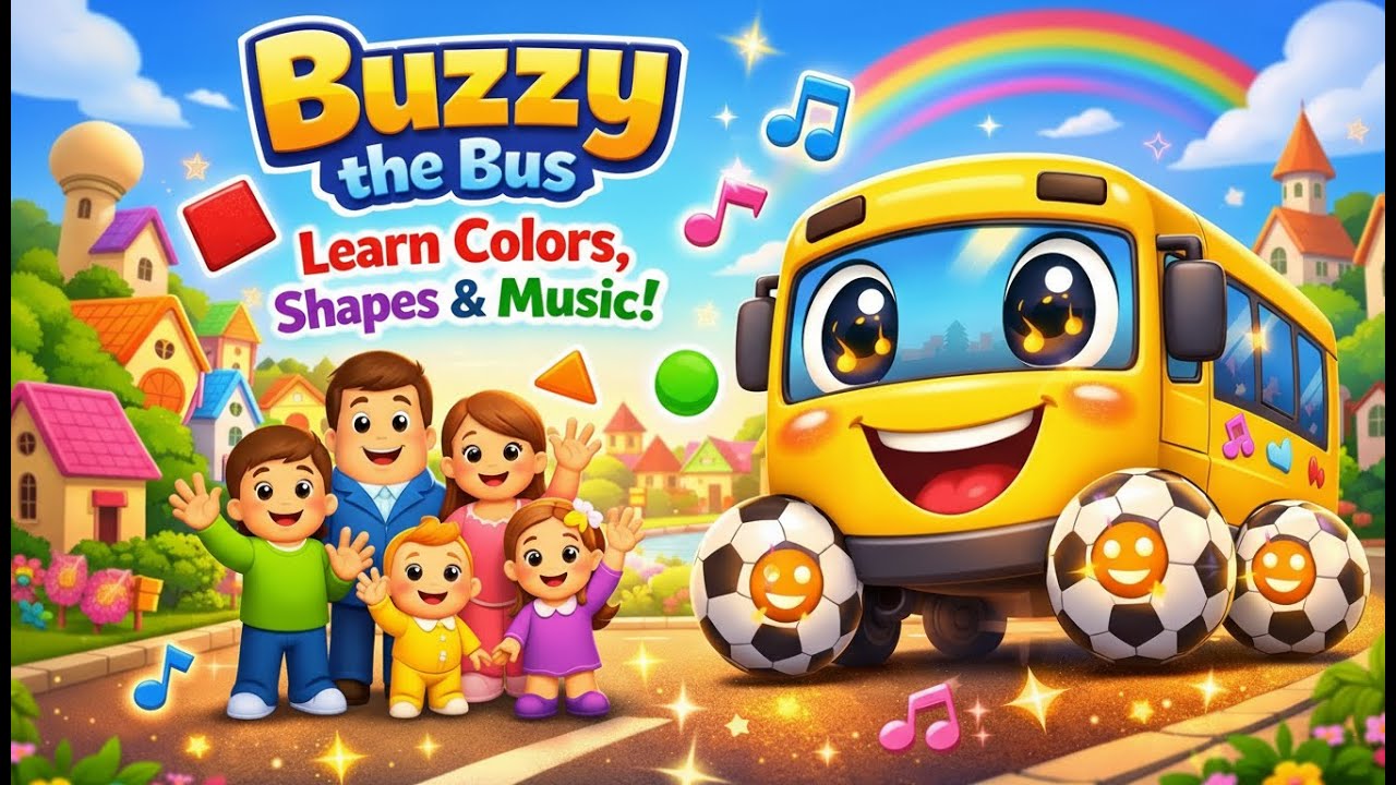 Buzzy the Bus 🚌 | Learn Colors, Shapes & Music with Finger Family 🎶