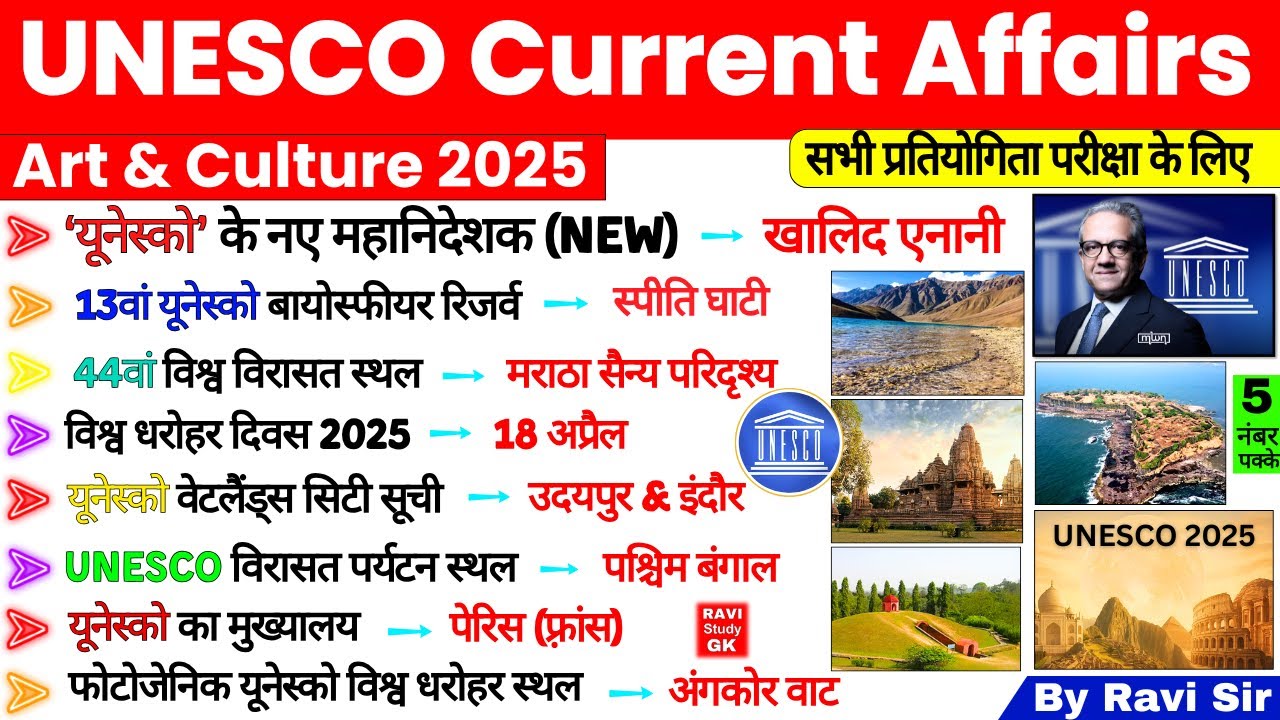 Art and Culture 2025 | UNESCO Current Affairs 2025 | UNESCO Sites, Festivals Fairs | Important mcq
