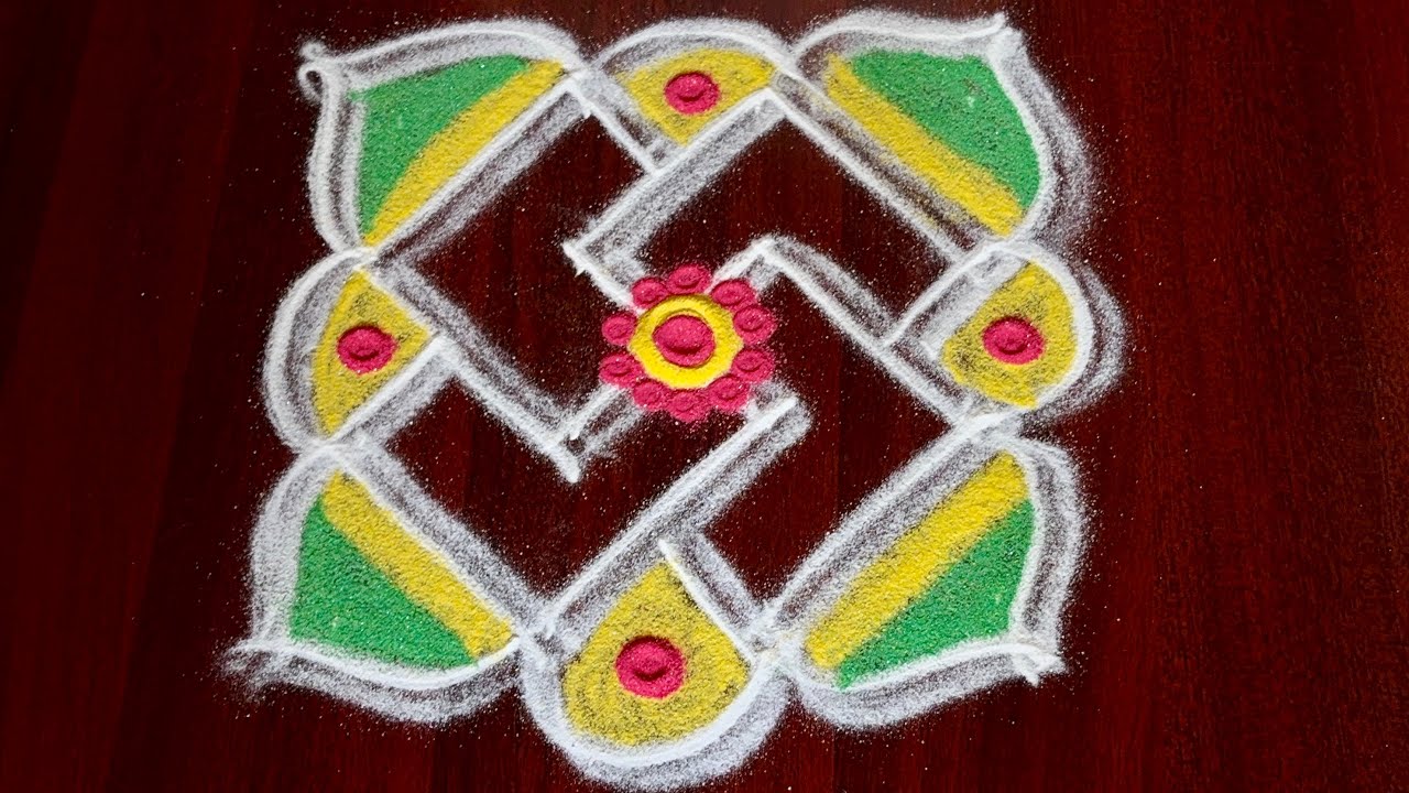 Easy 4x4 Dots Kolam 🌿 Simple Morning Color Rangoli Step by Step 🌿 Easy Rangoli Kolam
