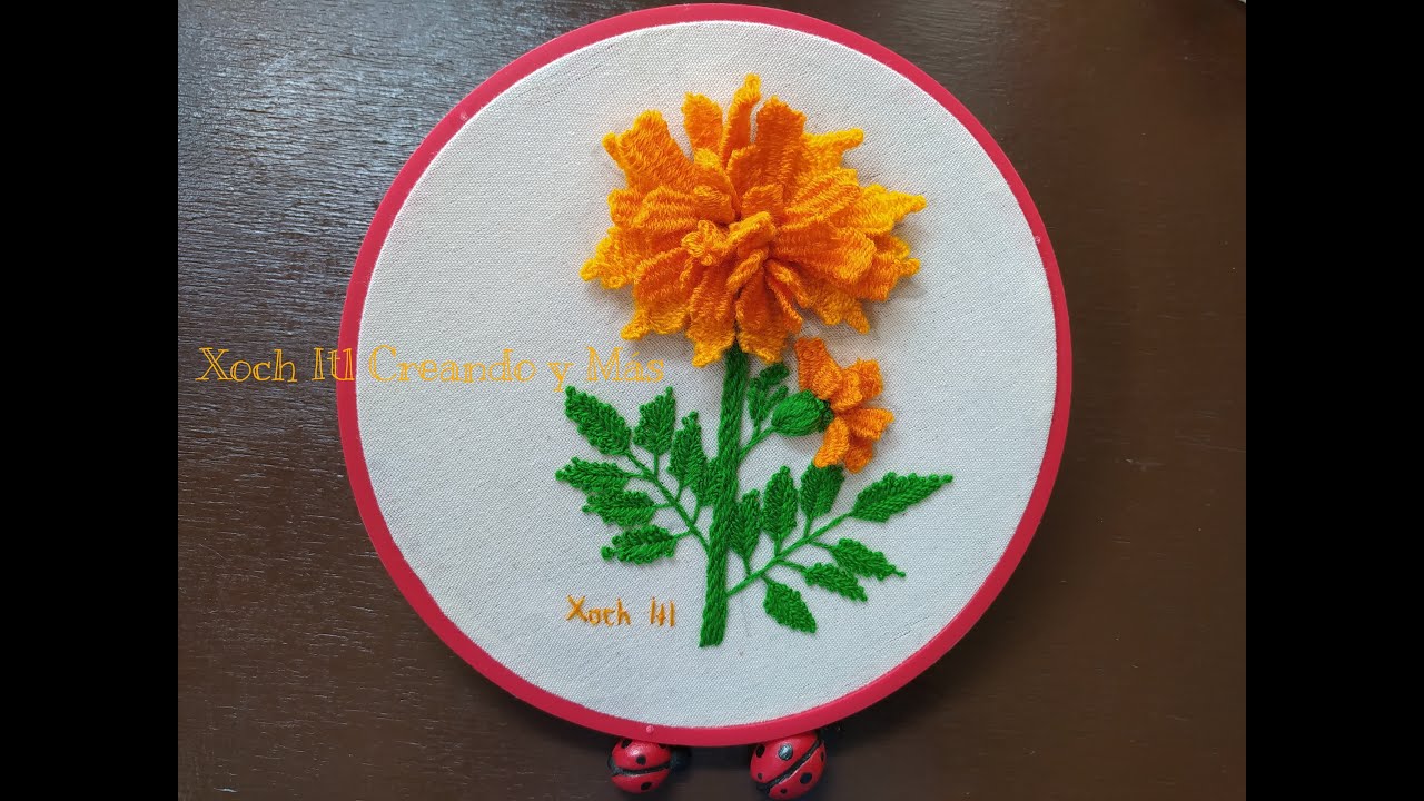 🧡Flor de Cempasúchil en 3D / Bordado para día de muertos / Puntada picot / Xoch Ilt Creando y Más