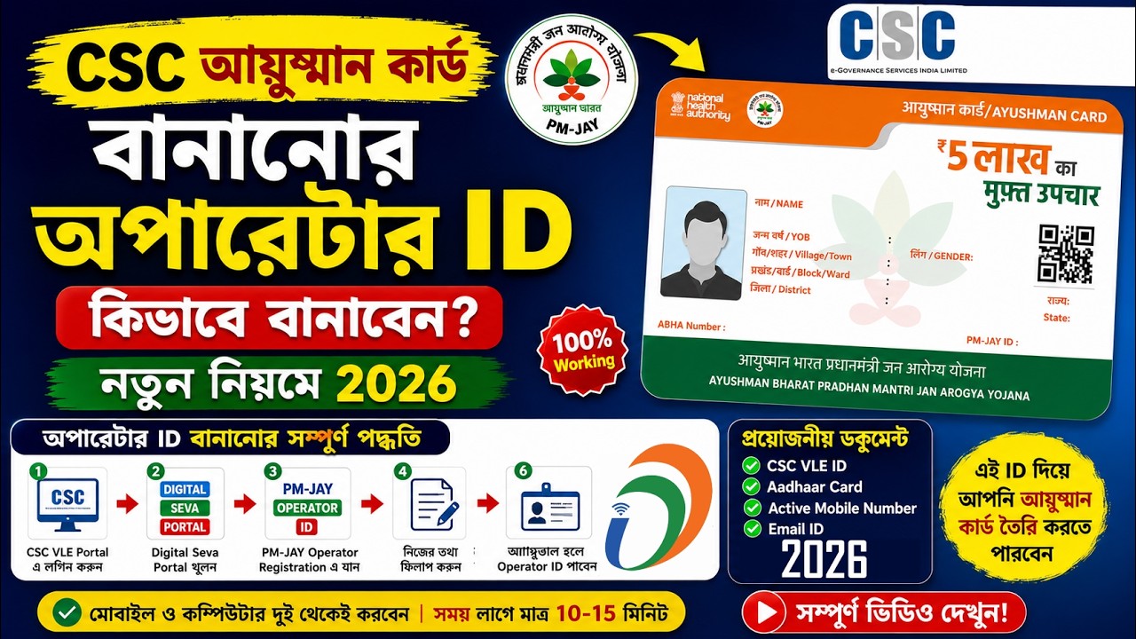 CSC আউসমান কার্ড বানানোর অপেরেটার ID কীভাবে বানাবেন 2026 | ayushman card csc ? #ayushmanbharat