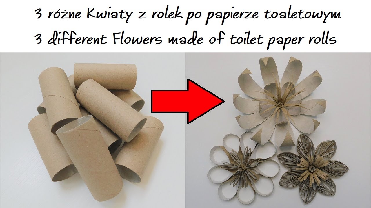 3 Różne Kwiaty z Rolek po Papierze Toaletowym / Kwiaty z Papieru