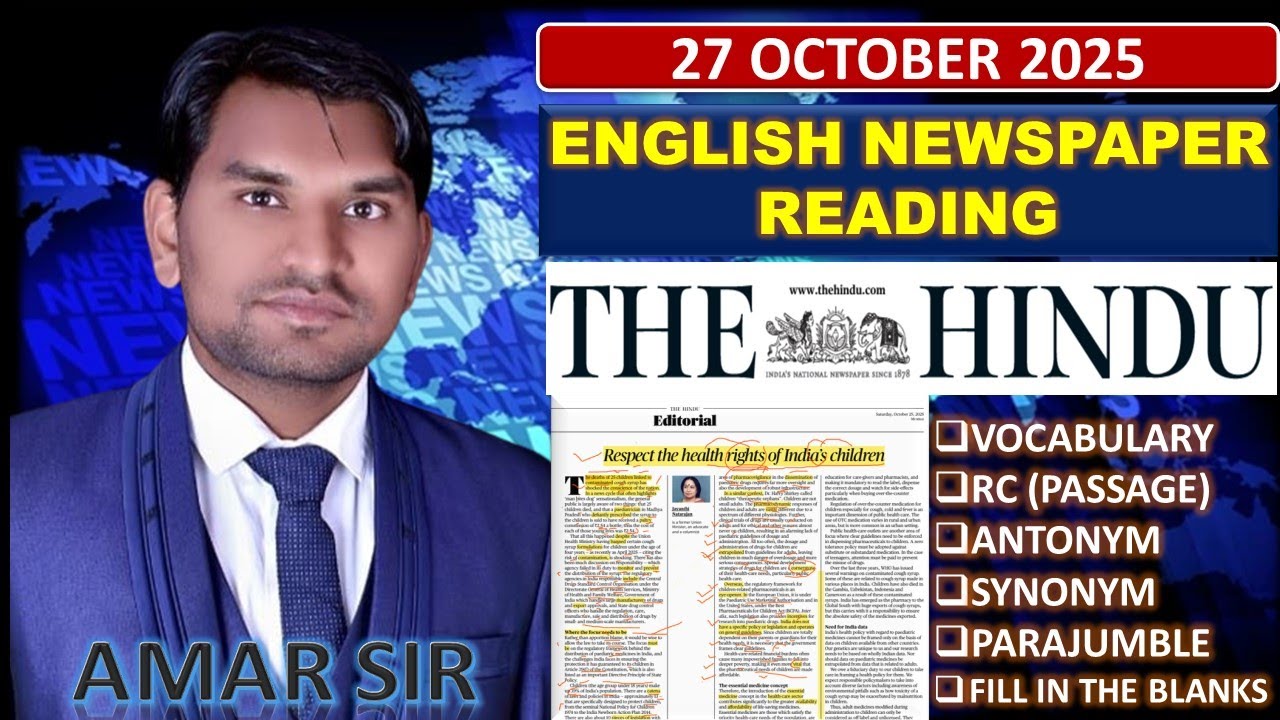 English Newspaper Reading | THE HINDU PAPER | IMPROVE ENGLISH| AMAR SIR | 27-10-25 Cough Syrup Death