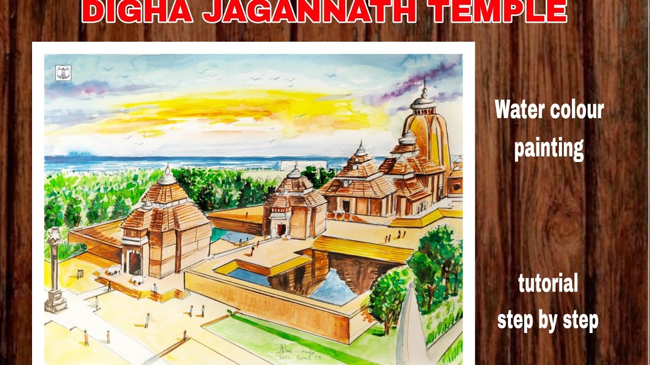 Watercolor painting at Jagannath Digha Temple/ DIgha Jagannath Temple Drawing,Tutorial step by step