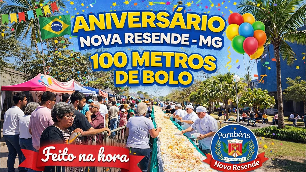 O MAIOR BOLO 100 METROS PRA COMEMORAR O ANIVERSÁRIO DE NOVA RESENDE MG 
