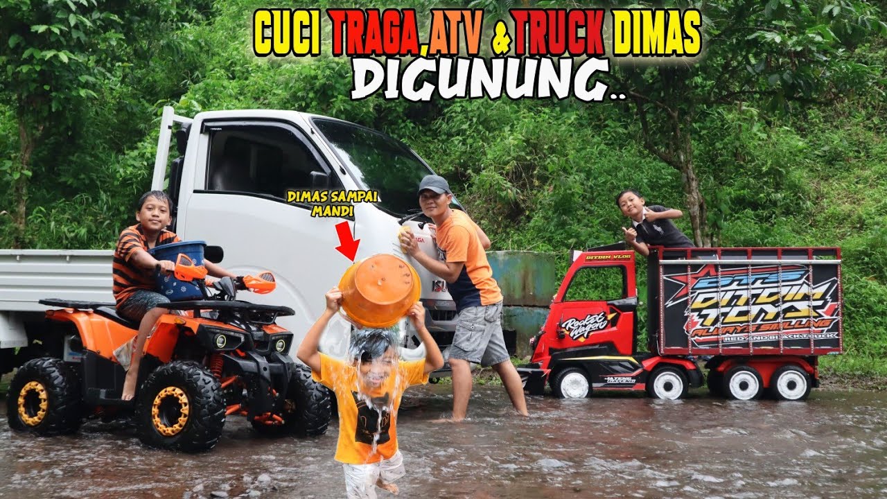 cuci traga, atv dan truk ditdim di kali sambil mainan air airnya dingin banget!!!