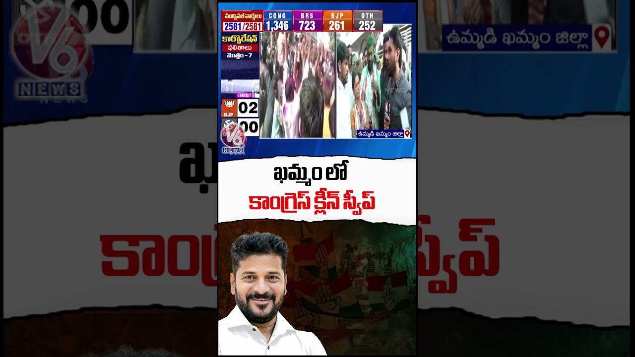 Congress Clean Sweeps In Khammam | Telangana Municipal Election Results | V6 News