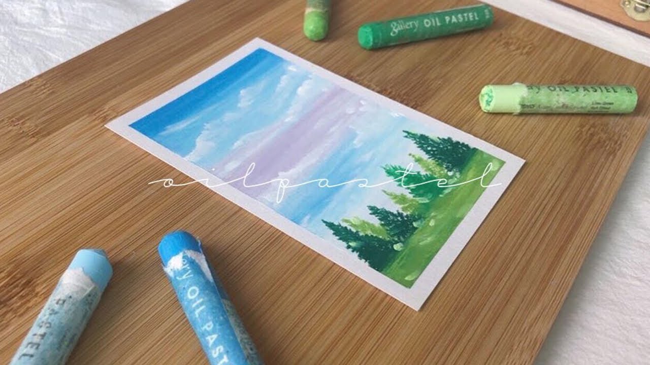 오일파스텔 여름 풍경화 그림그리기 기초 초보 landscape scenery with oil pastel drawing