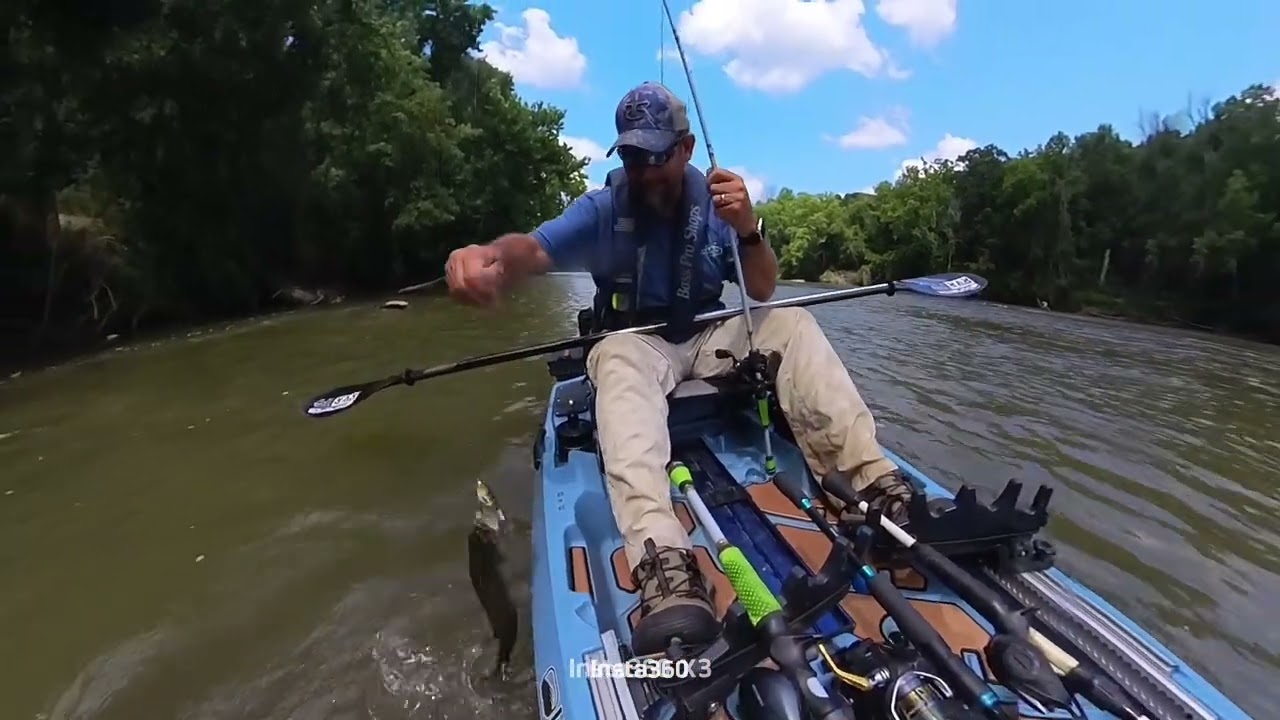 Kayak River Bass Fishing, #bonafidekayaks #rvr119 #whopperplopper #cleanupcraw 