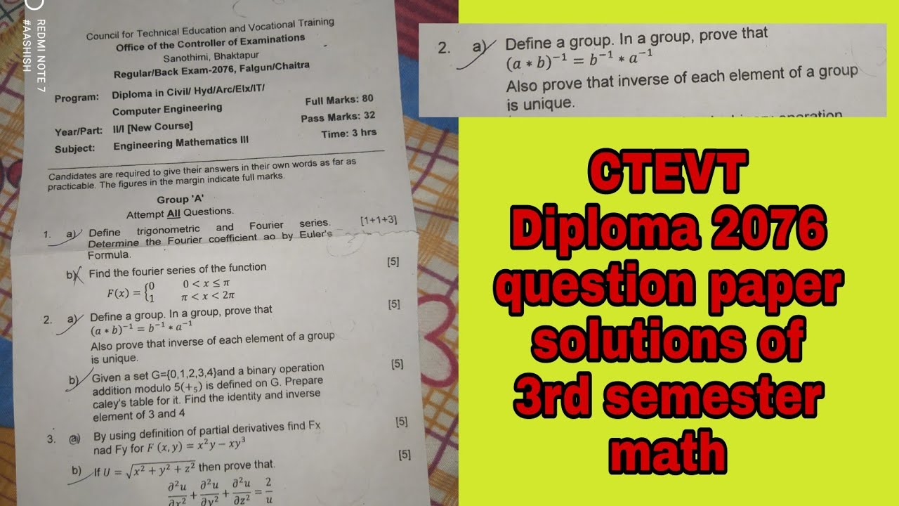CTEVT Diploma 2076 question paper of 3rd semester math Solution part 2