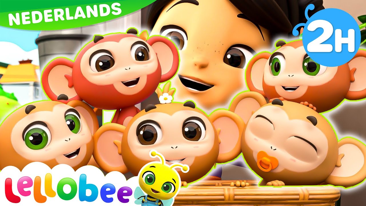 🙉 Vijf Kleine Aapjes 🙉 | Lellobee Nederlands | Kinderliedjes | Leervideo's voor kinderen