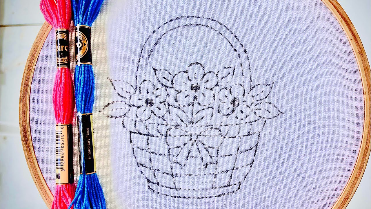 VERY EASY FLOWERS BASKET HAND EMBROIDERY DESIGN FOR BEGINNERS 