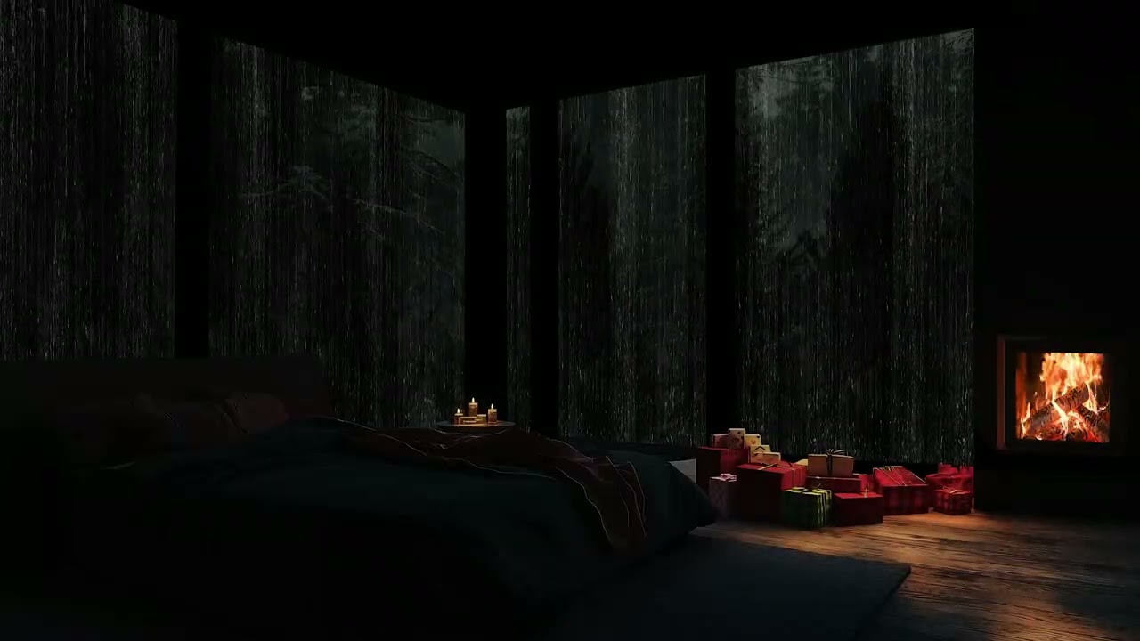 Rain Echoing Through the Forest as a Calm and Secluded Cabin Stays Warm Inside