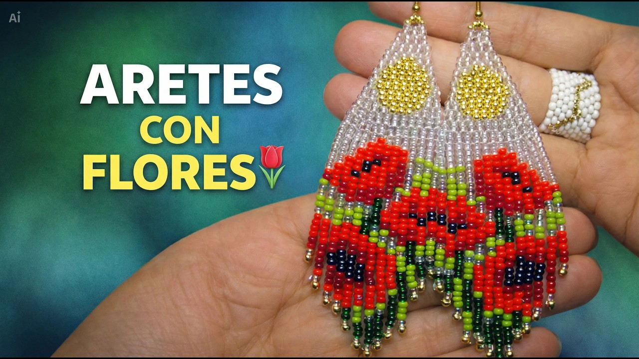 ARETES En MOSTACILLA🌷 Con Flores Y Flecos FÁCILES DE HACER 🤩(PASO A PASO)✔️