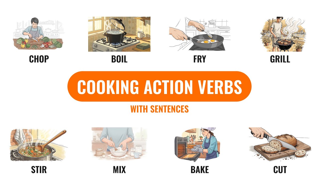 Cooking Action Verbs in English | Kitchen Verbs | Learn English Vocabulary
