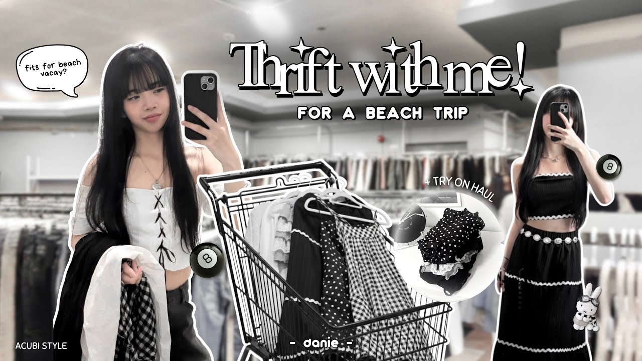 THRIFT WITH ME for a Beach Trip 🛒.˚𓇼 + Try-On Haul: Pinterest Inspired Acubi Style