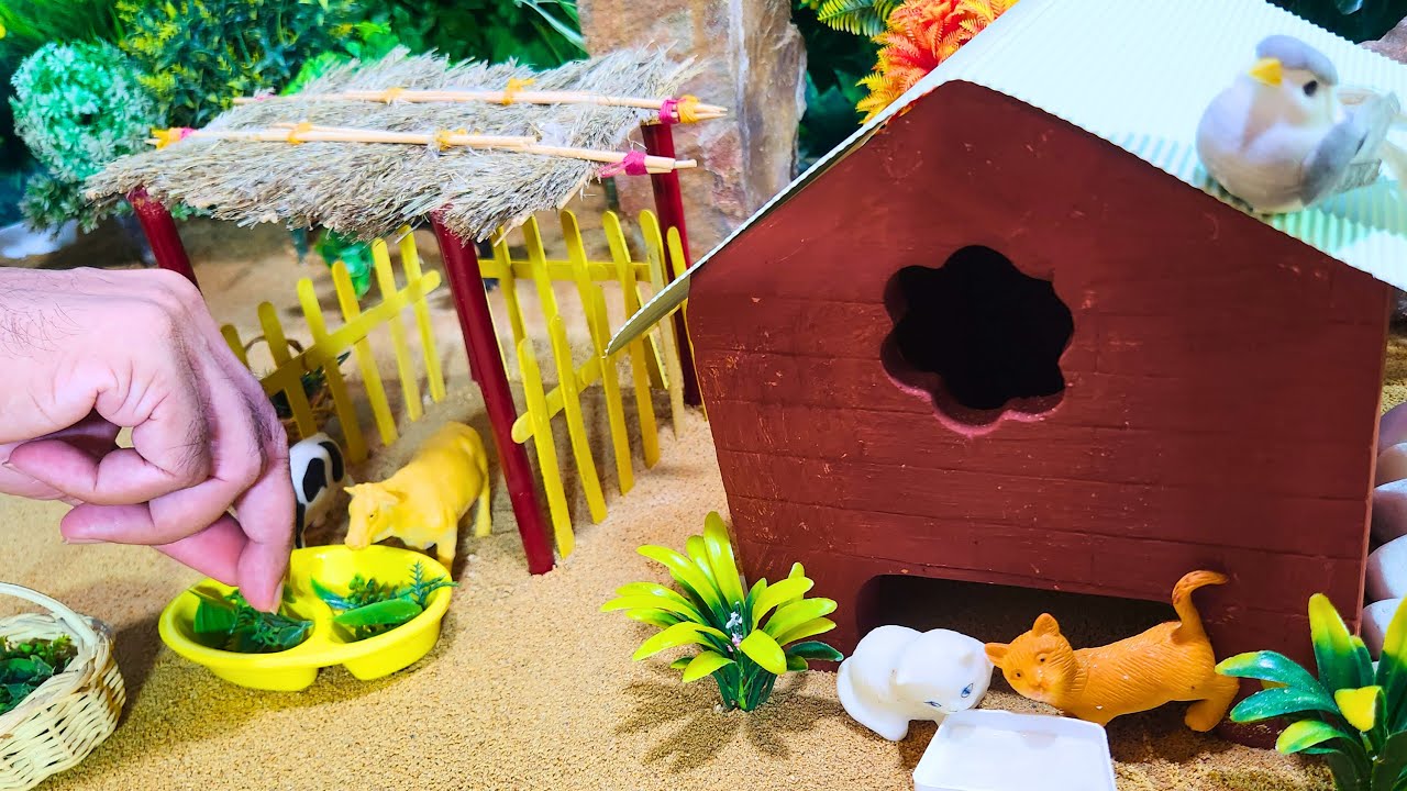 DIY Farm Diorama with house for cow, cow shed woodworking | diy mini hand pump | @MyDIYFarming