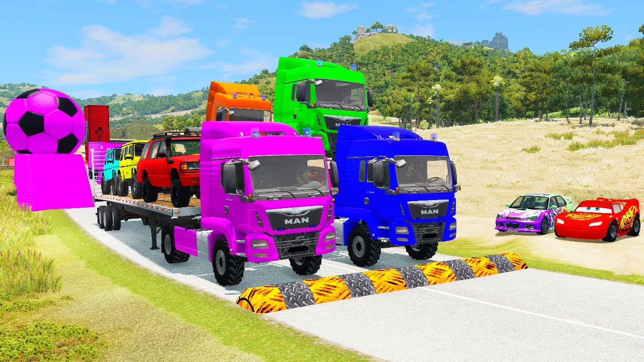 Flatbed Truck Mcqueen - Transportation with Truck -  Pothole vs Car #40 BeamNG.Drive