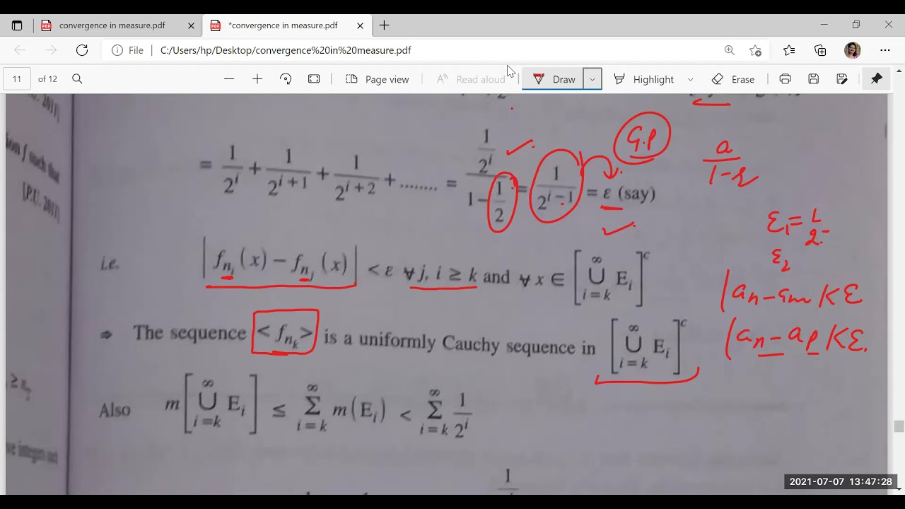 Theorem on cauchy sequence in measure