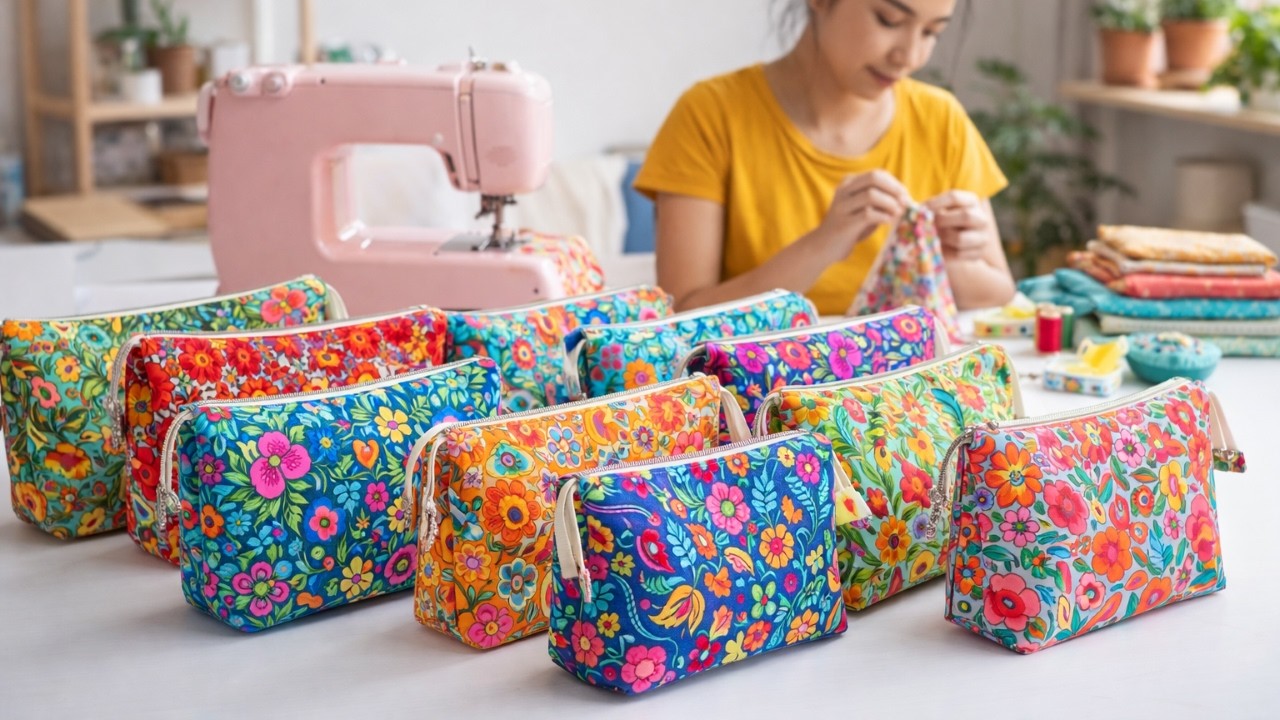 Cute makeup bag with 3 compartments 💟 Easy to sew, anyone can make it 💟