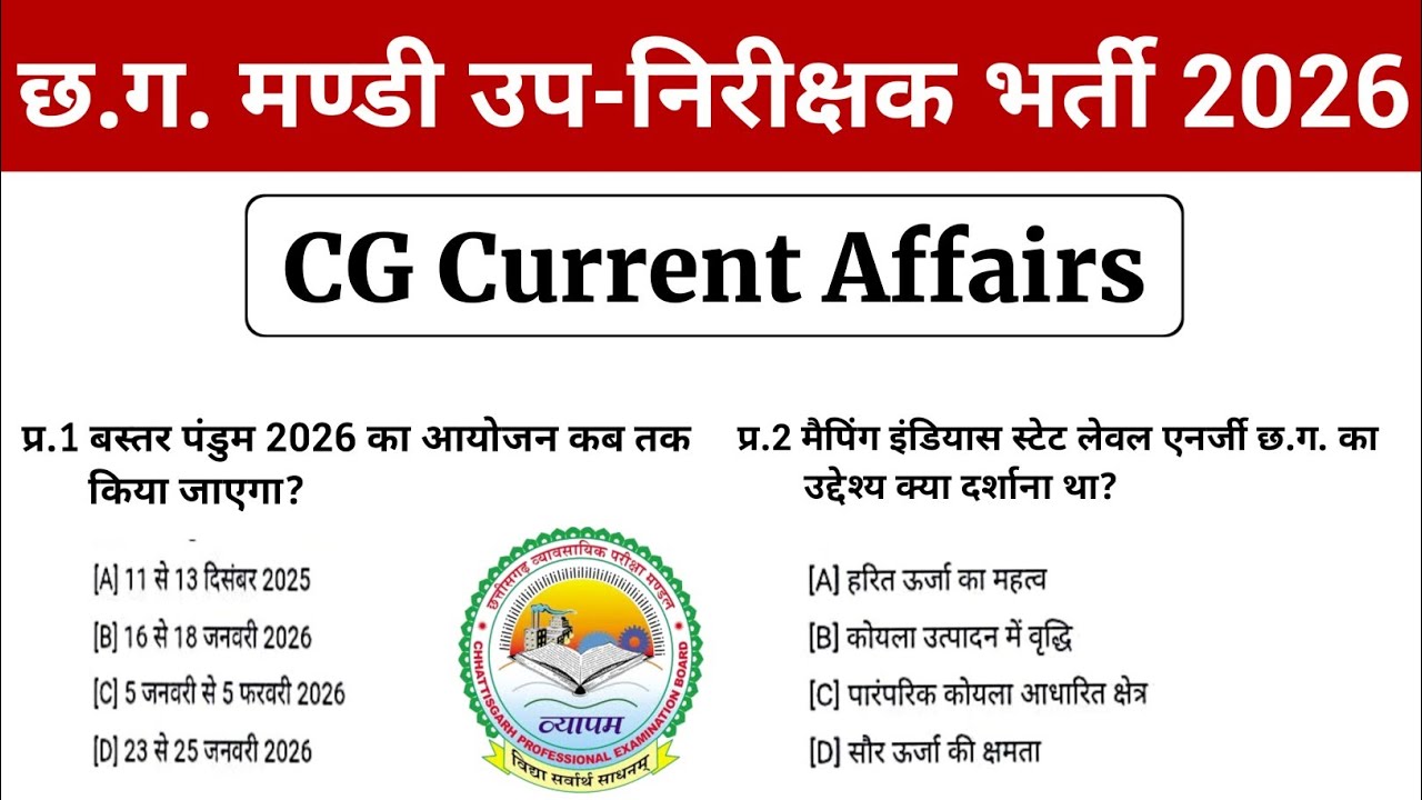 CG Mandi Nirikshak Class 2026 | छ.ग. मण्डी उप-निरीक्षक परीक्षा महत्वपूर्ण प्रश्न 2026
