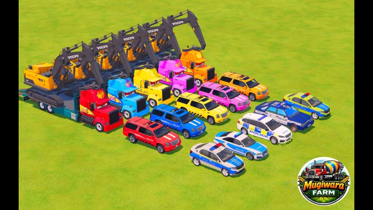TRANSPORTING ALL POLICE CARS, RESCUE VEHICLES, EXCAVATOR, BACKHOE LOADER TO GARAGE - FS22 - #13