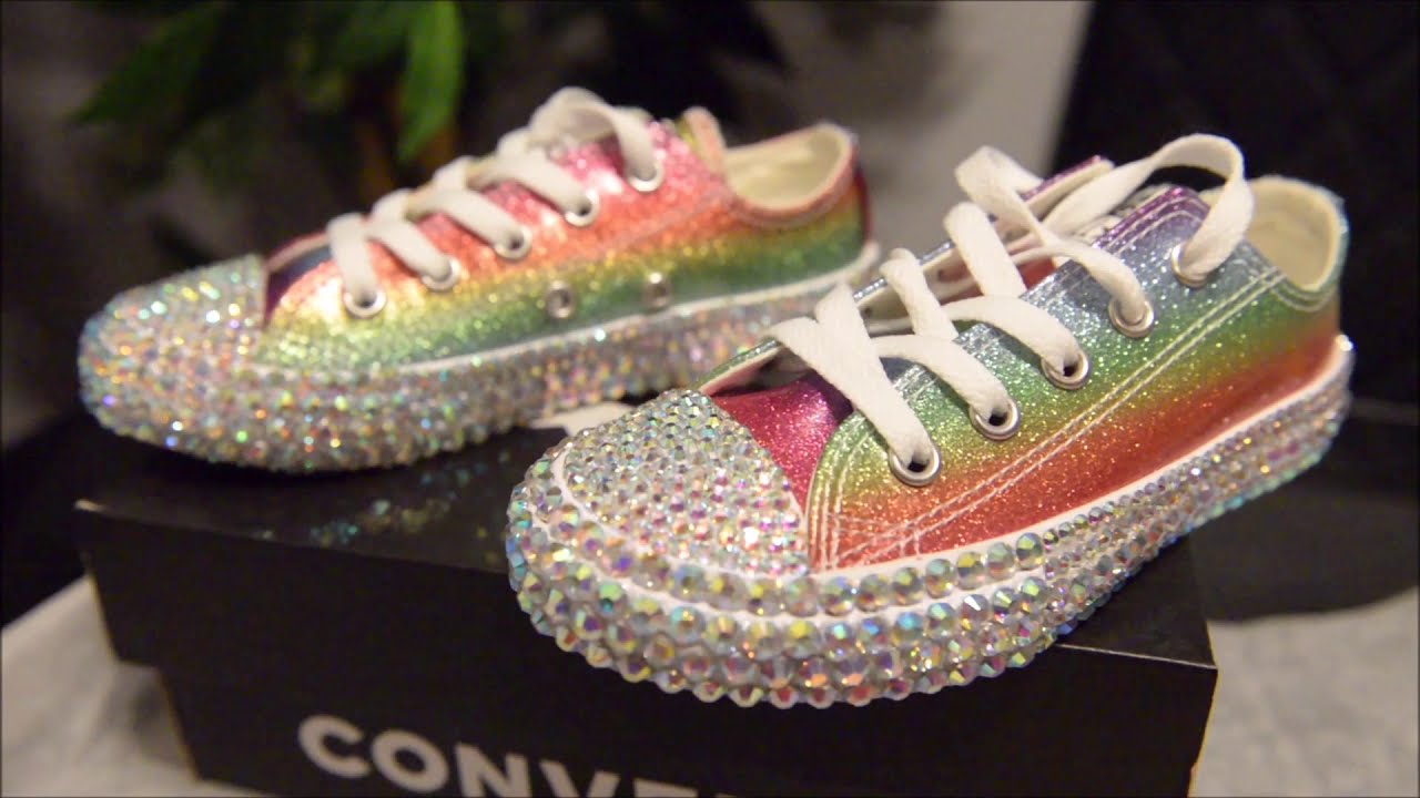 DIY RAINBOW RHINESTONE BLING KIDS SPARKLY SHOES- VERY DETAILED BEGINNER FRIENDLY HOW TO VIDEO