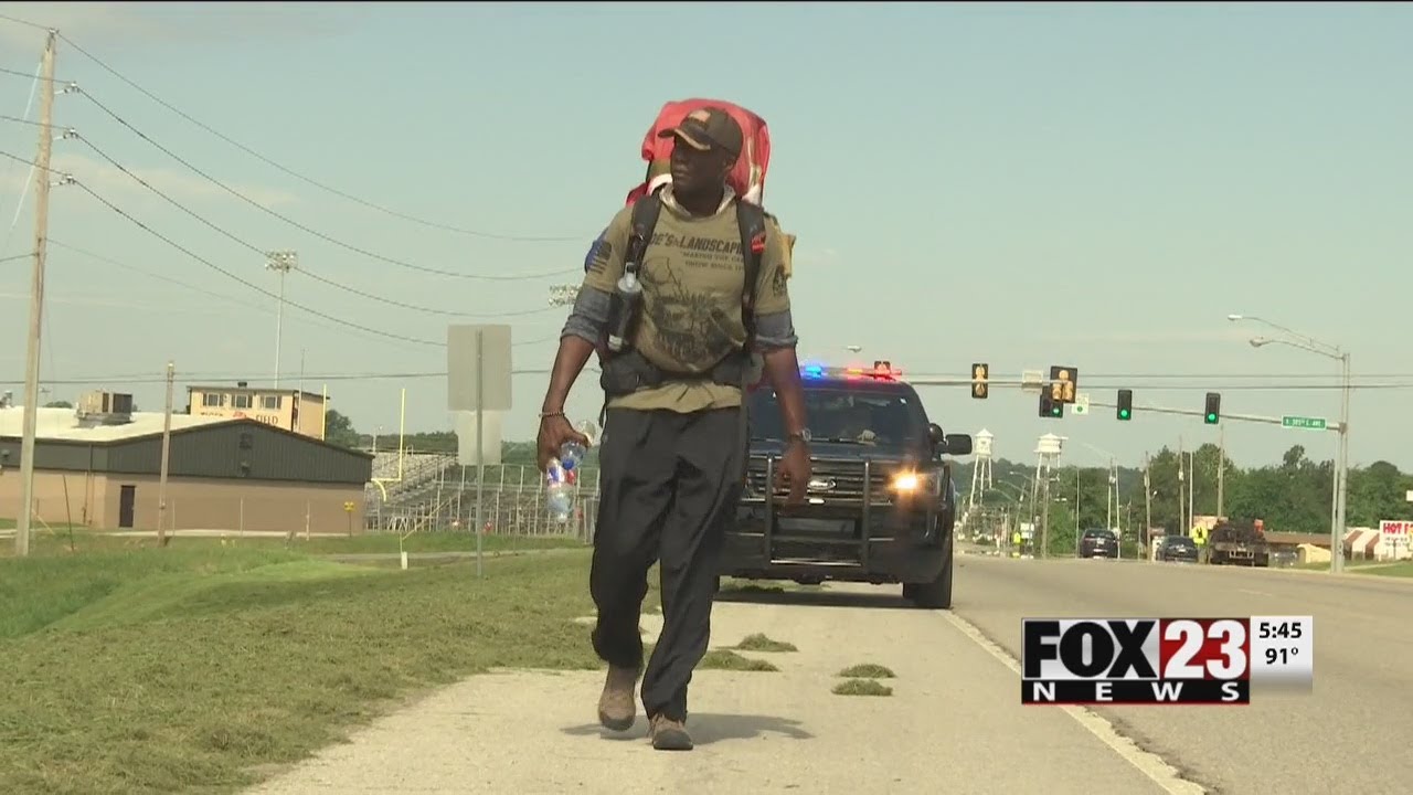 VIDEO: Marine veteran passes through Oklahoma on walk across America
