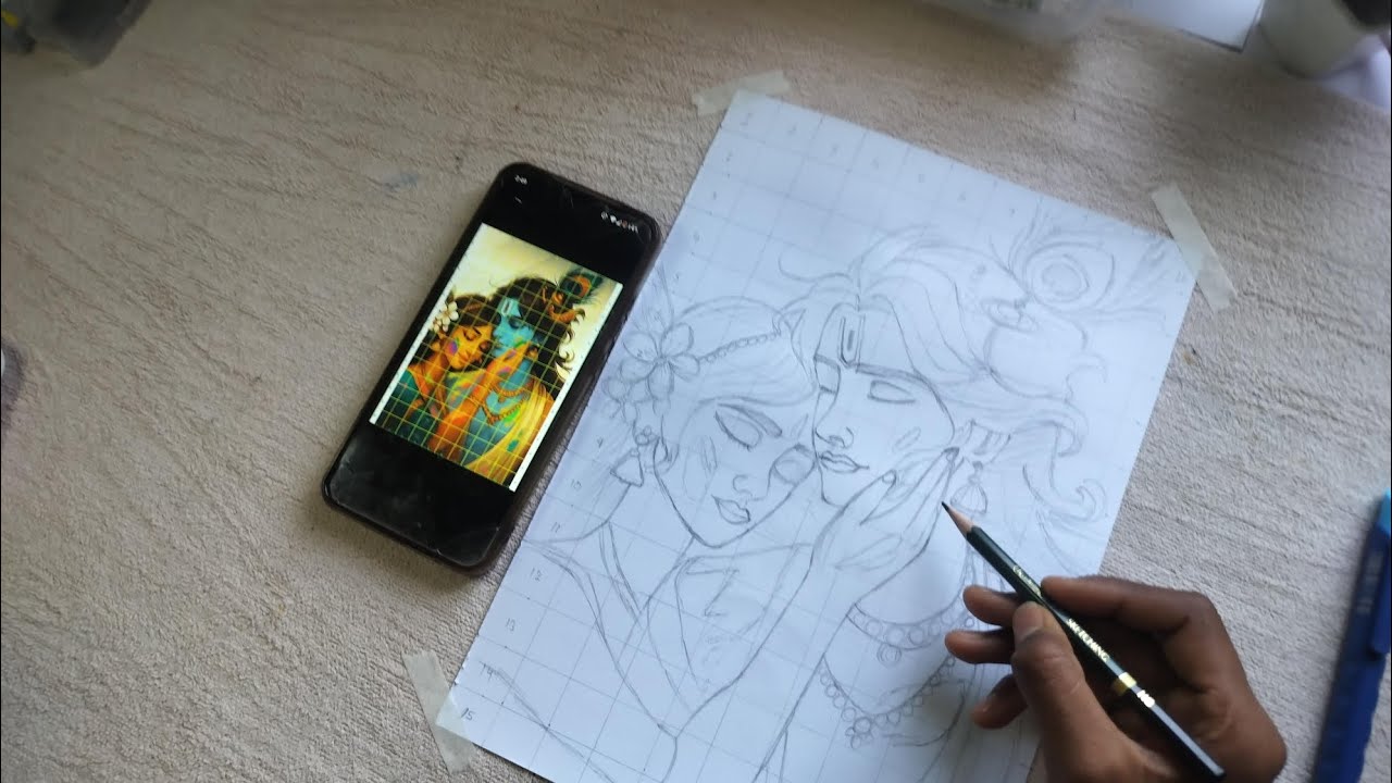 Radha Krishna playing Holi drawing 🥰, outline tutorial 😱, step by step  for beginners👉
