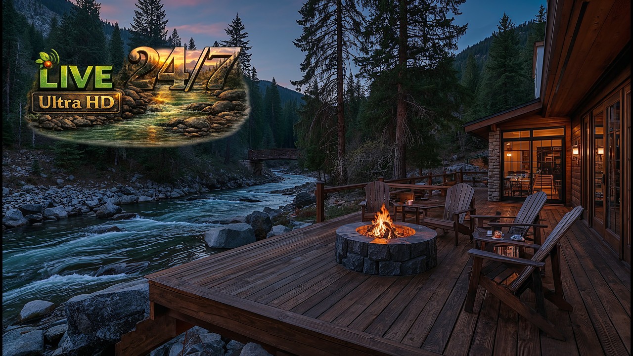 🔴24/7 Live |Perfect Summer Crackling Campfire by the Riverside Porch Peaceful Nature Sounds Ambience