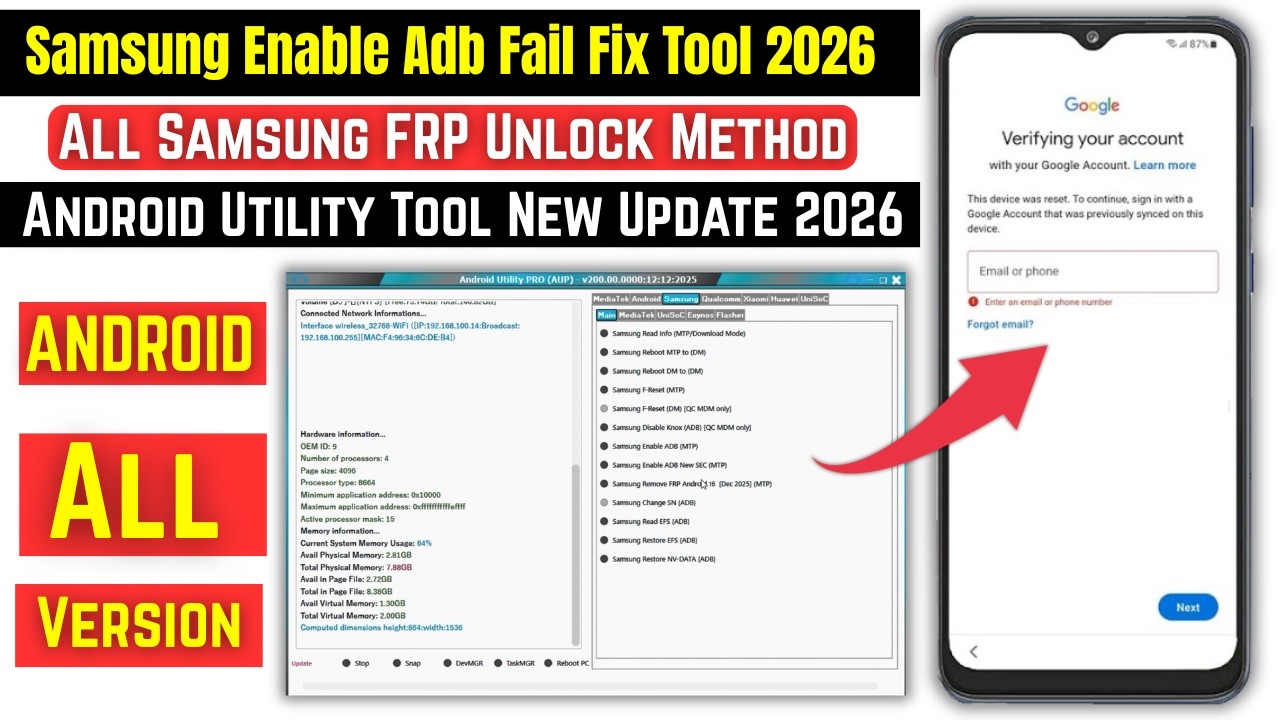 Samsung Galaxy FRP Bypass | Enable Adb Failed Samfw | Samsung FRP Tool Enable ADB Fail Fix 2026