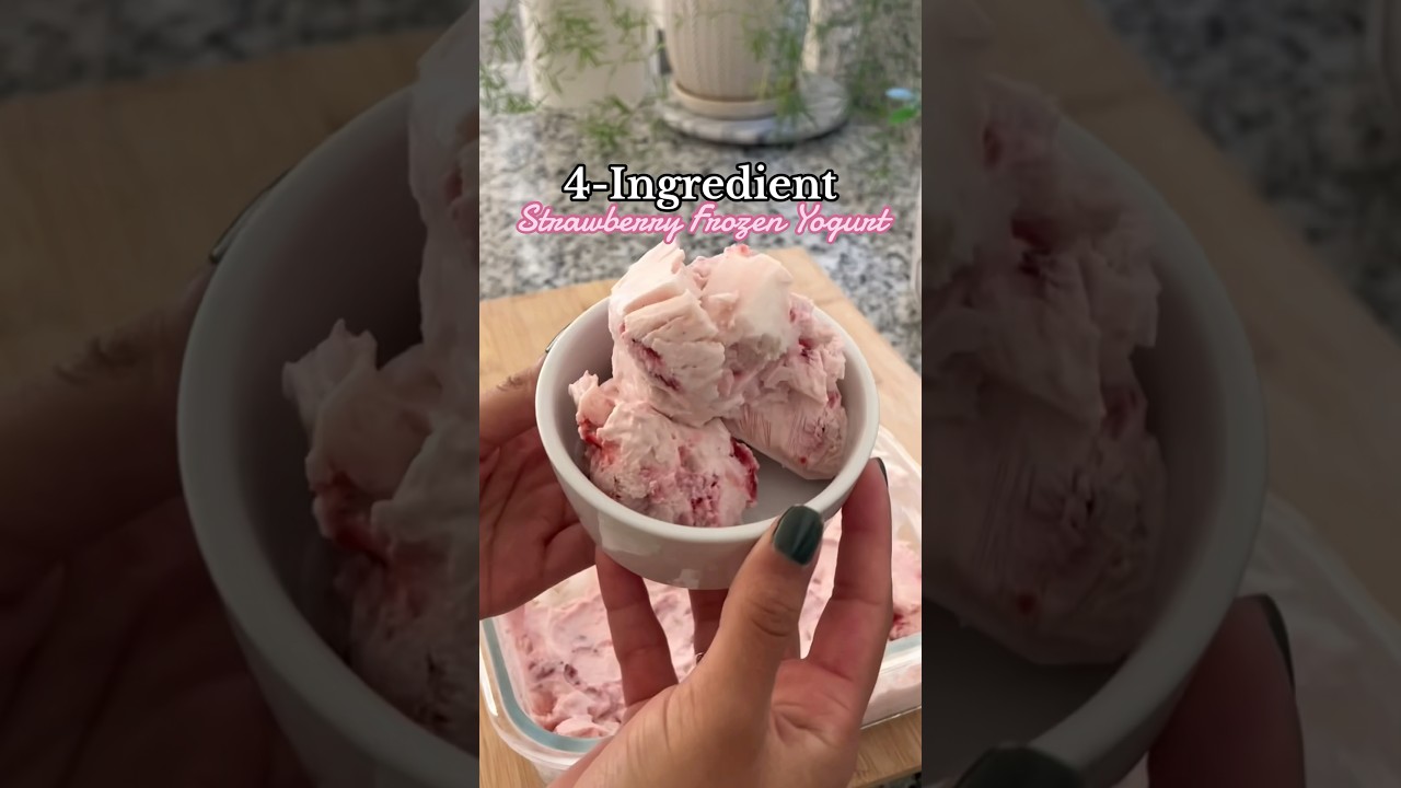 4-Ingredient Strawberry Frozen Yogurt 🍓🍨 | #recipe #recipes #mom #dessert #momlife
