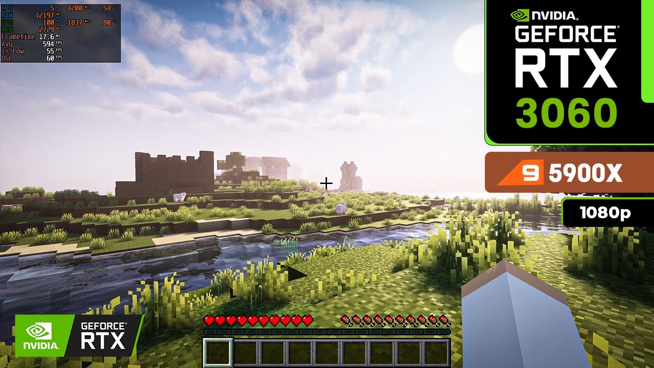 Minecraft: RTX 3060 12 GB + RYZEN 9 5900X (1080p + Optifine /Iris - shaders)