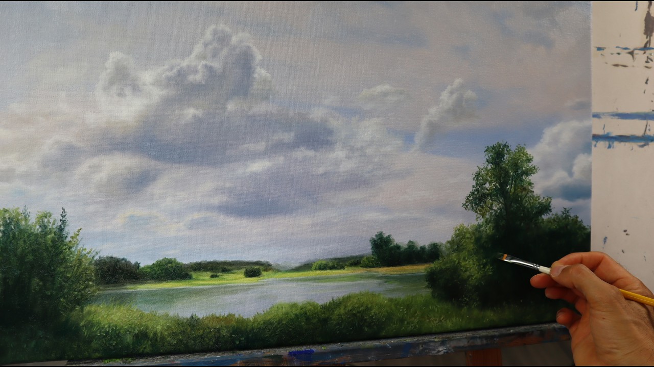 Painting a hazy sky full of clouds