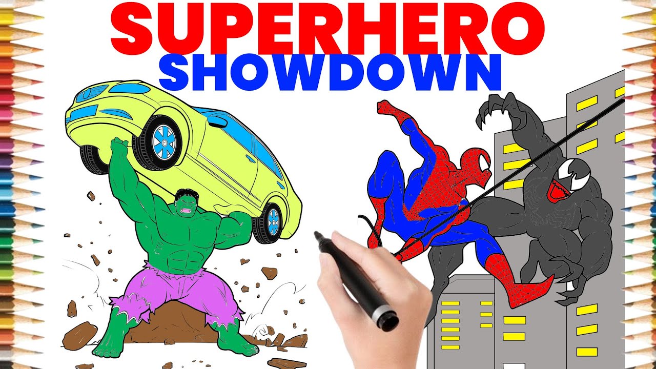 SpiderMan vs Venom 💥 Hulk Joins the Fight! Superhero Drawing Fun #MarvelDrawing