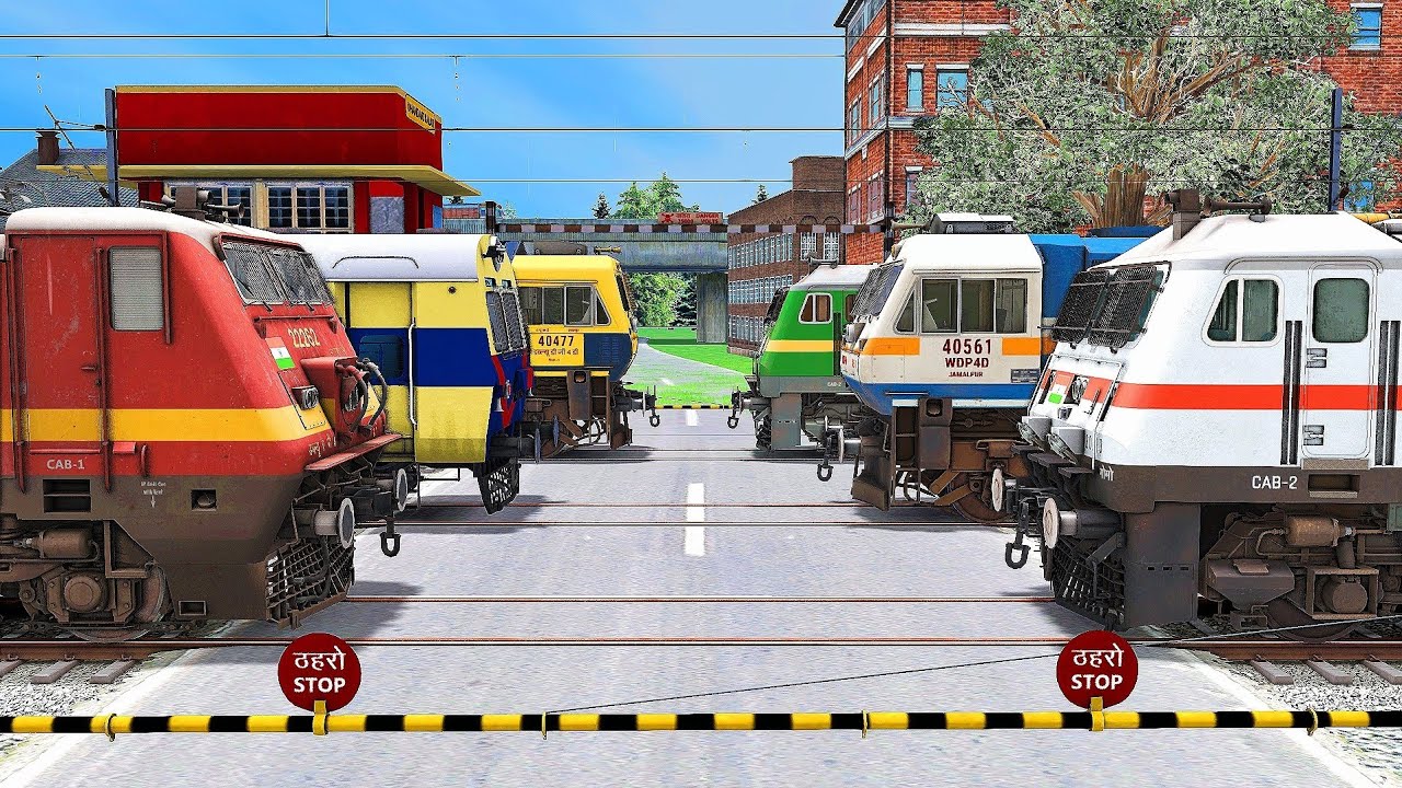 6 Trains Crossing Back to Back at Railroad Crossing | Trains at Level Crossing